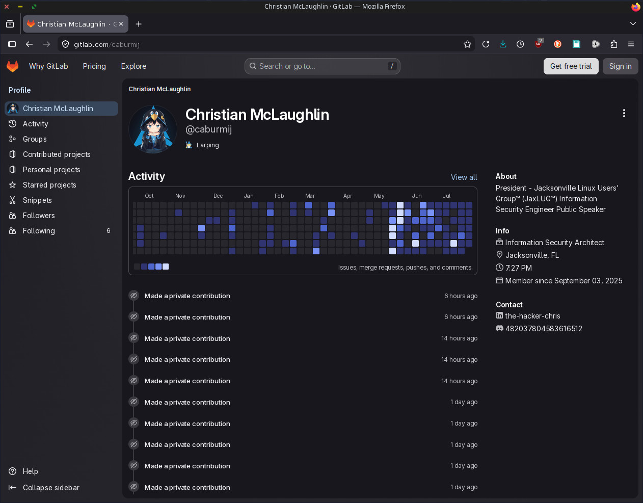 2026-07-31 Christian McLaughlin Gitlab Account using SM