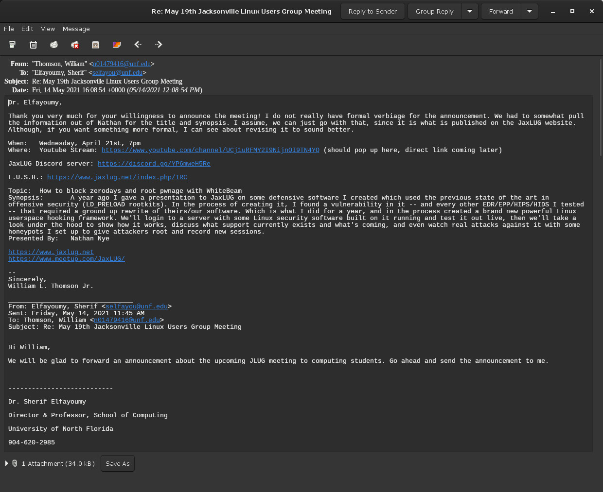 Email William Requesting Meeting Announcement