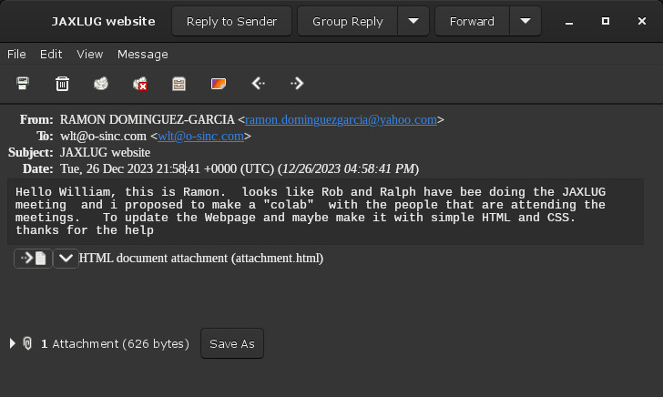 Ramon Email to William Website