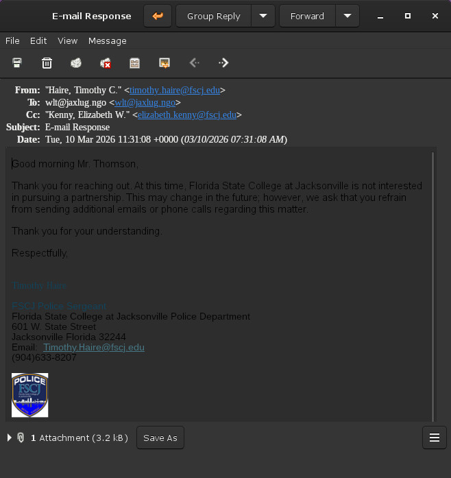William Thomson FSCJ Email from Sergeant Haire