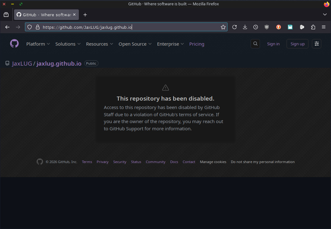 February 13th, 2026 https://github.com/JaxLUG/jaxlug.github.io