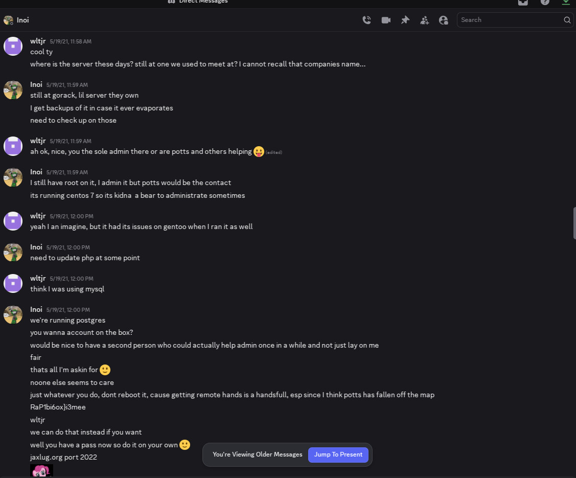 Screenshot of Dan Discord DM with William