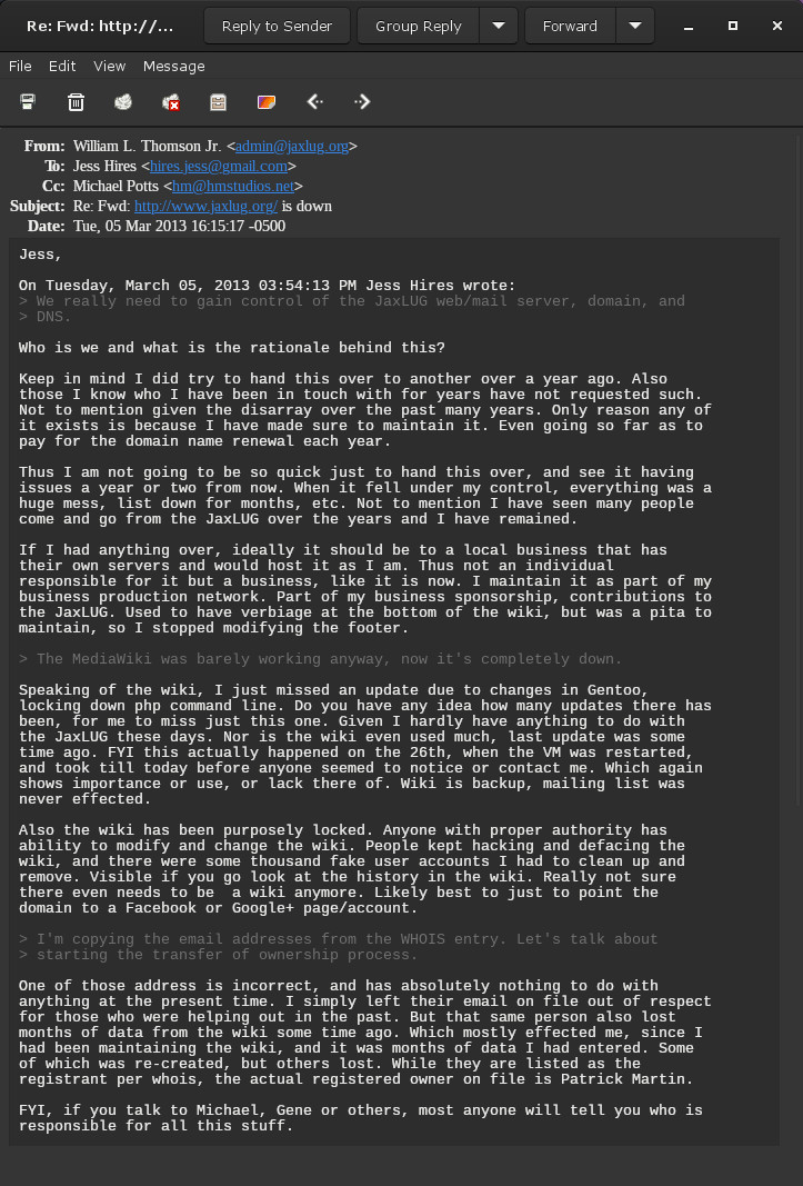 Screenshot of William Email with Jess