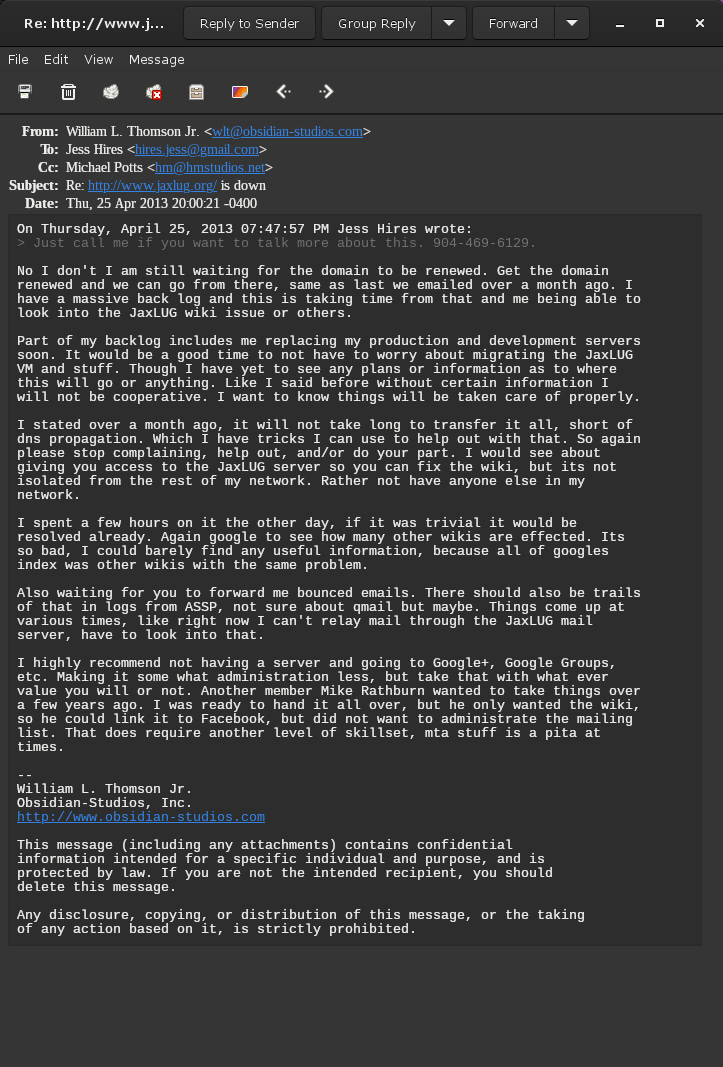 Screenshot of William Email with Jess 2
