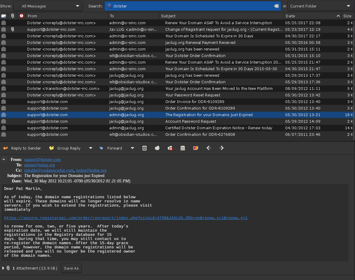 Screenshot of JaxLUG.org domain history