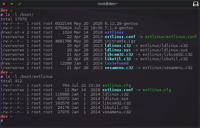 EXTLINUX directories
