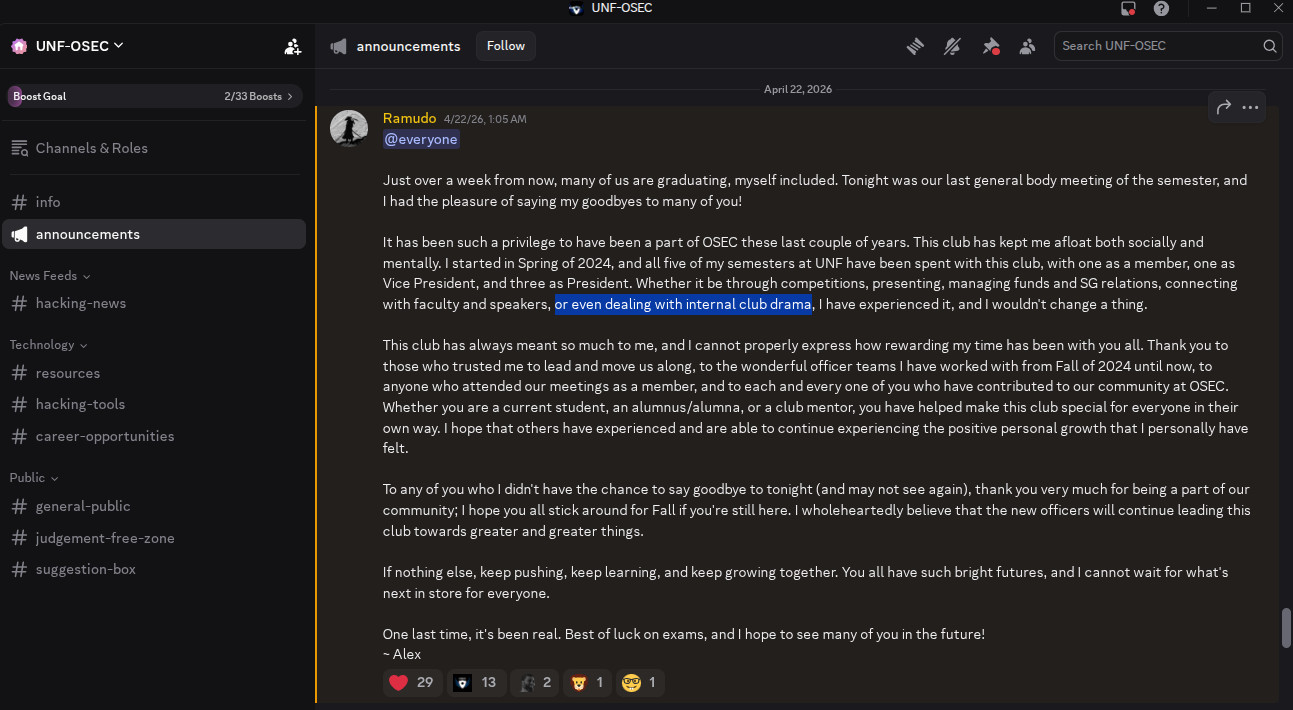 2026-04-22 UNF OSEC Discord Server Announcement