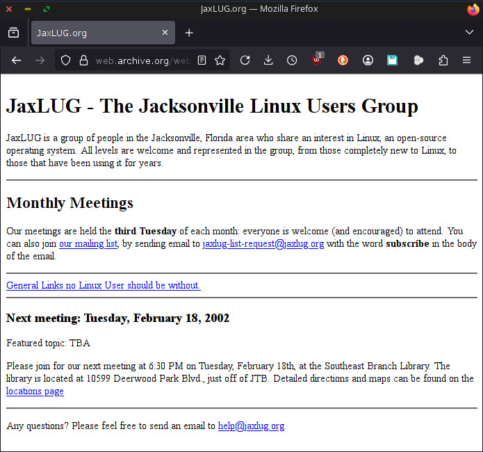 Archive.org January 26th, 2003 http://www.jaxlug.org/