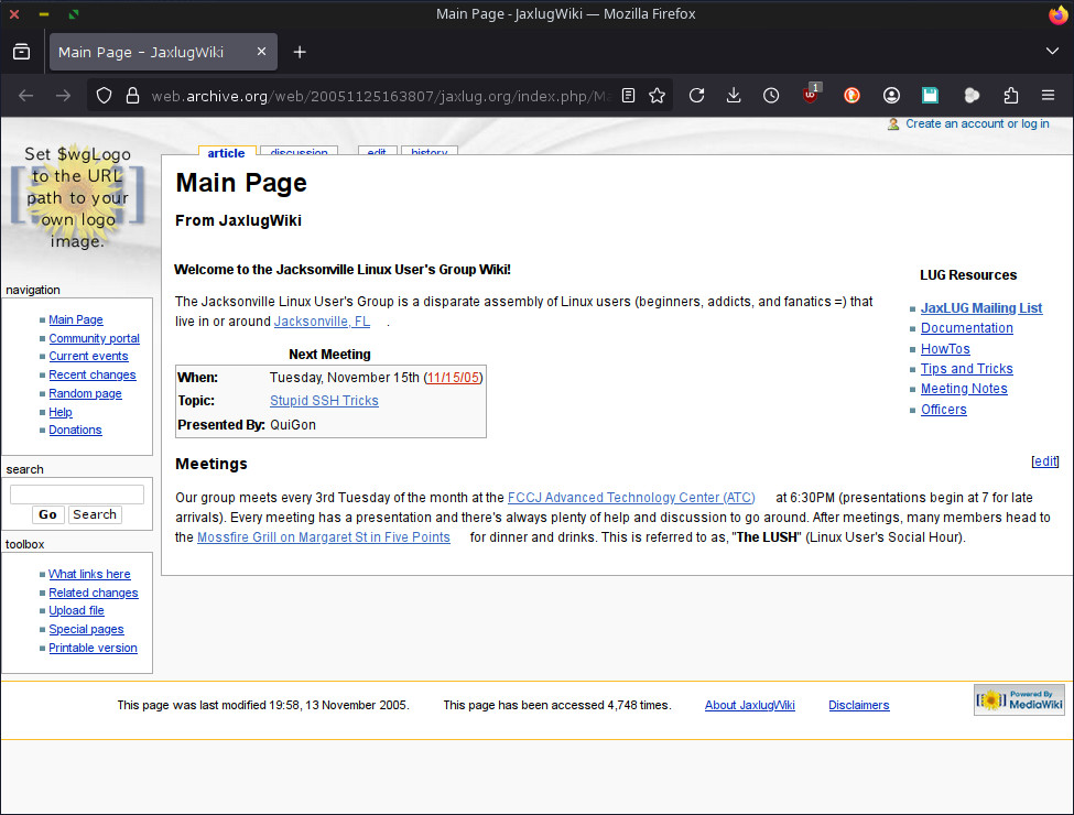 Archive.org November 25th, 2005 http://www.jaxlug.org/